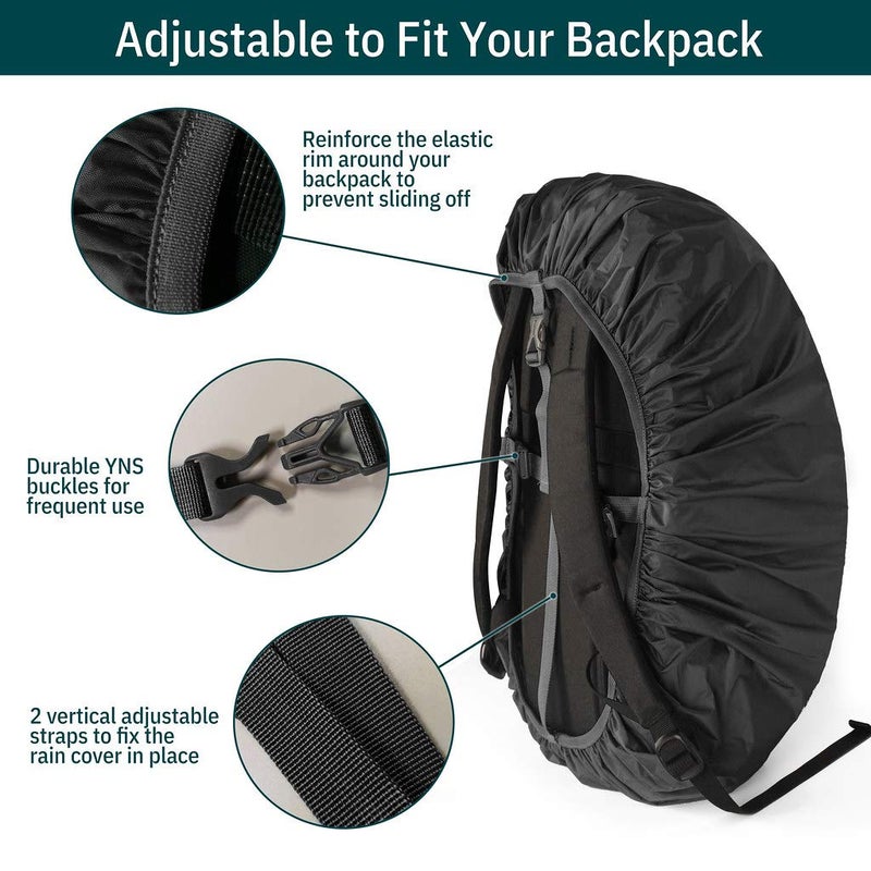 Unigear Backpack Rain Cover Waterproof Rating 5000mm Ultraportable and Durable with 2 Anti-Slip Buckle Strap, Integrated Carry Pouch Design (Black, Meidum) - Image 3